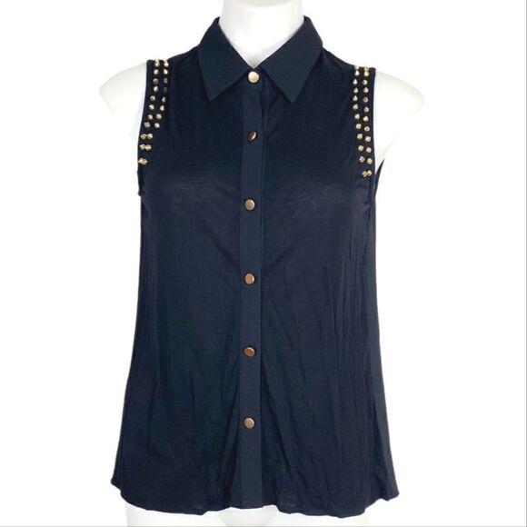 Love tree sleeveless blouse black gold studded Size Small - Picture 1 of 8